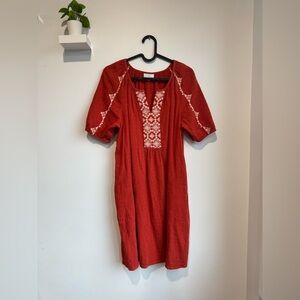J. Jill Terracotta Color Texture Dress with White Embroidery